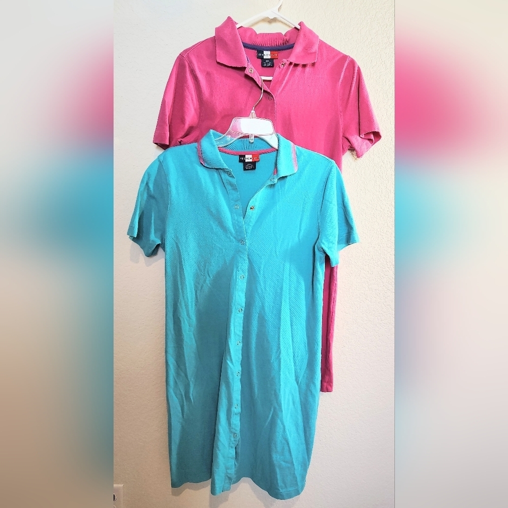 Vintage French Cuff Pink and Blue Collared Dresses 100% Cotton